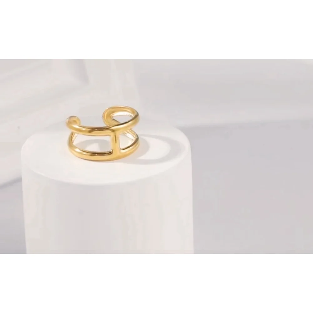 NEW Unisex H Bar Ring,‎ Gold-Plated .925 Band, Adjustable 10.5mm